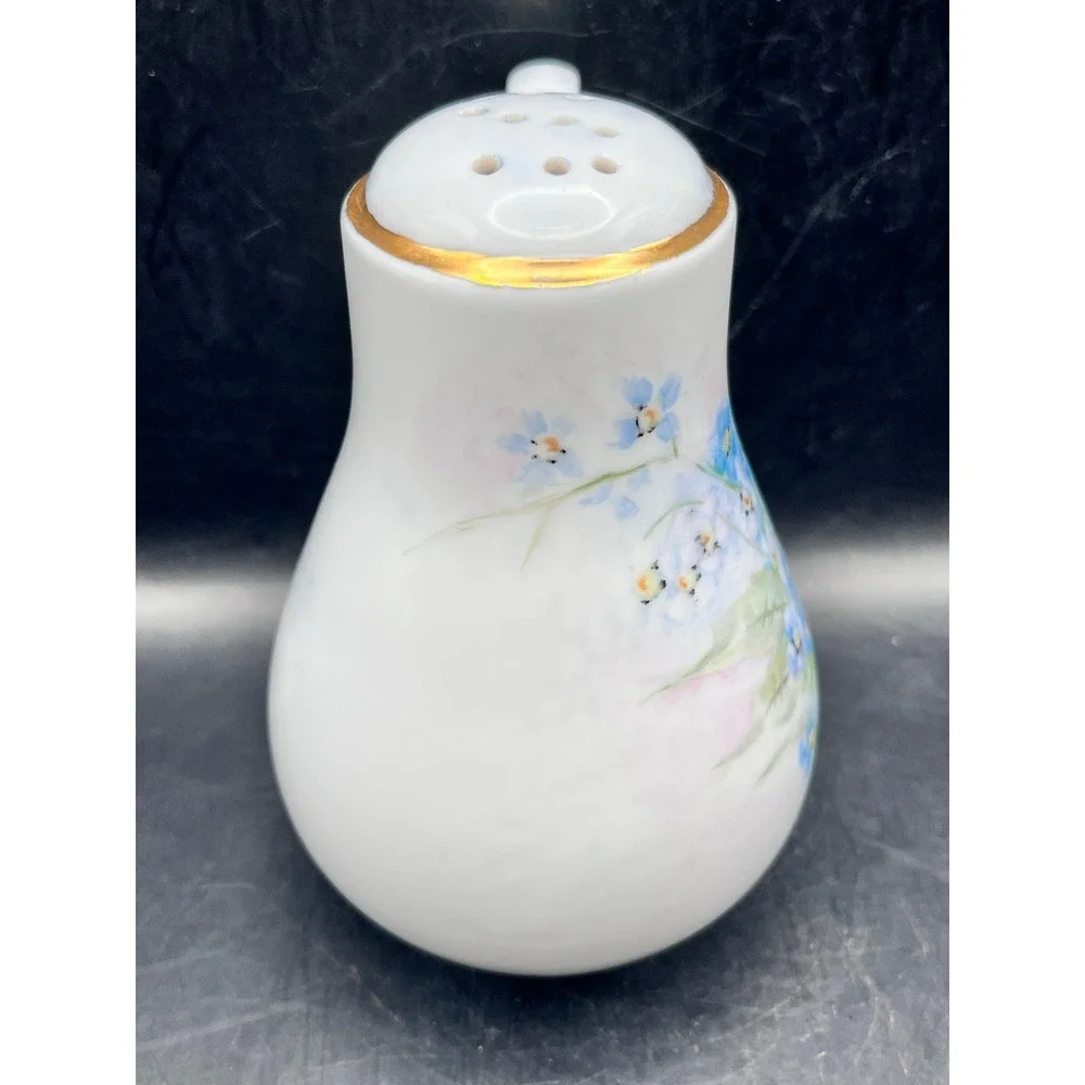 Vtg Hand Painted Forget-Me-Not Porcelain Sugar Shaker Muffineer‎ Gold Trim 5